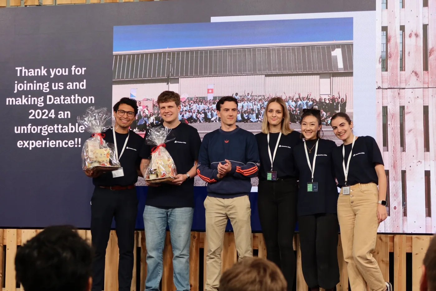 The Datathon organizing team on stage at the closing ceremony